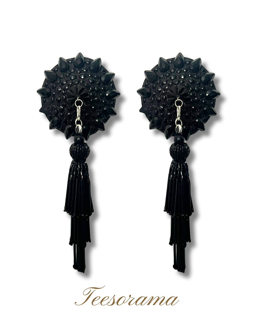 DITA VON TEESE Teesorama (Decadent Black) Glitter & Gem Pasties with Removable Hand-Beaded Tassels (2pcs)