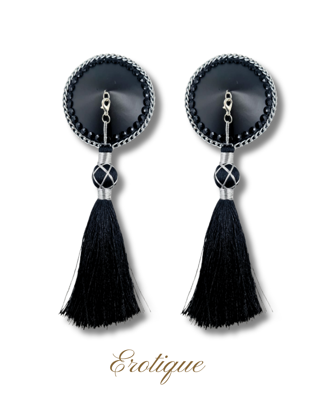 DITA VON TEESE Erotique Faux Leather, Silver Chain & Gem Pasties with Removable Tassels (2pcs)