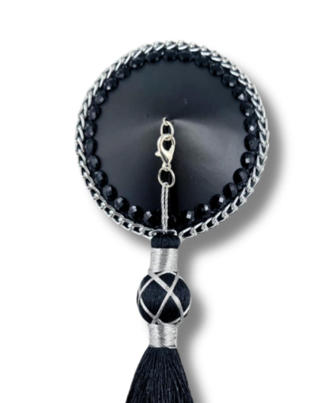 DITA VON TEESE Erotique Faux Leather, Silver Chain & Gem Pasties with Removable Tassels (2pcs)